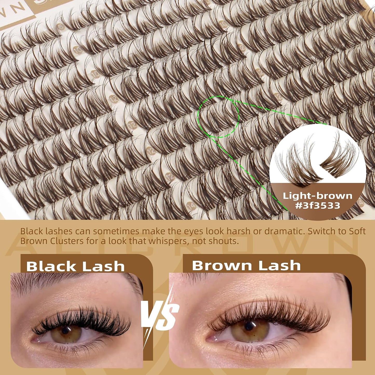 Brown Spider Lash Clusters Kit - Wispy 8-14MM Natural D Curly Eyelash Extensions | 150pcs for Daily Wear
