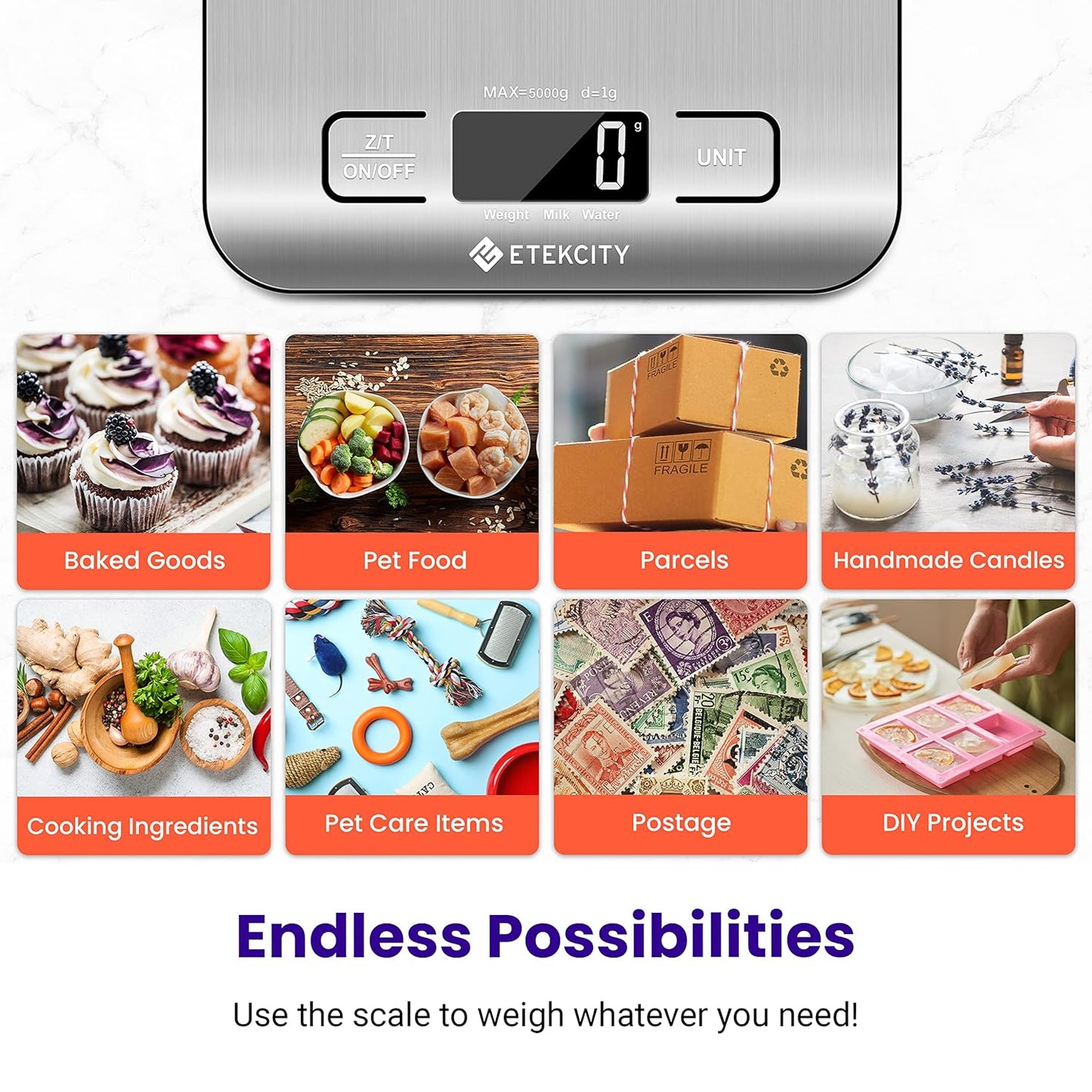 Digital Kitchen Scale - Accurate Grams & Ounces Measurement for Weight Loss, Baking & Meal Prep | Medium 304 Stainless Steel