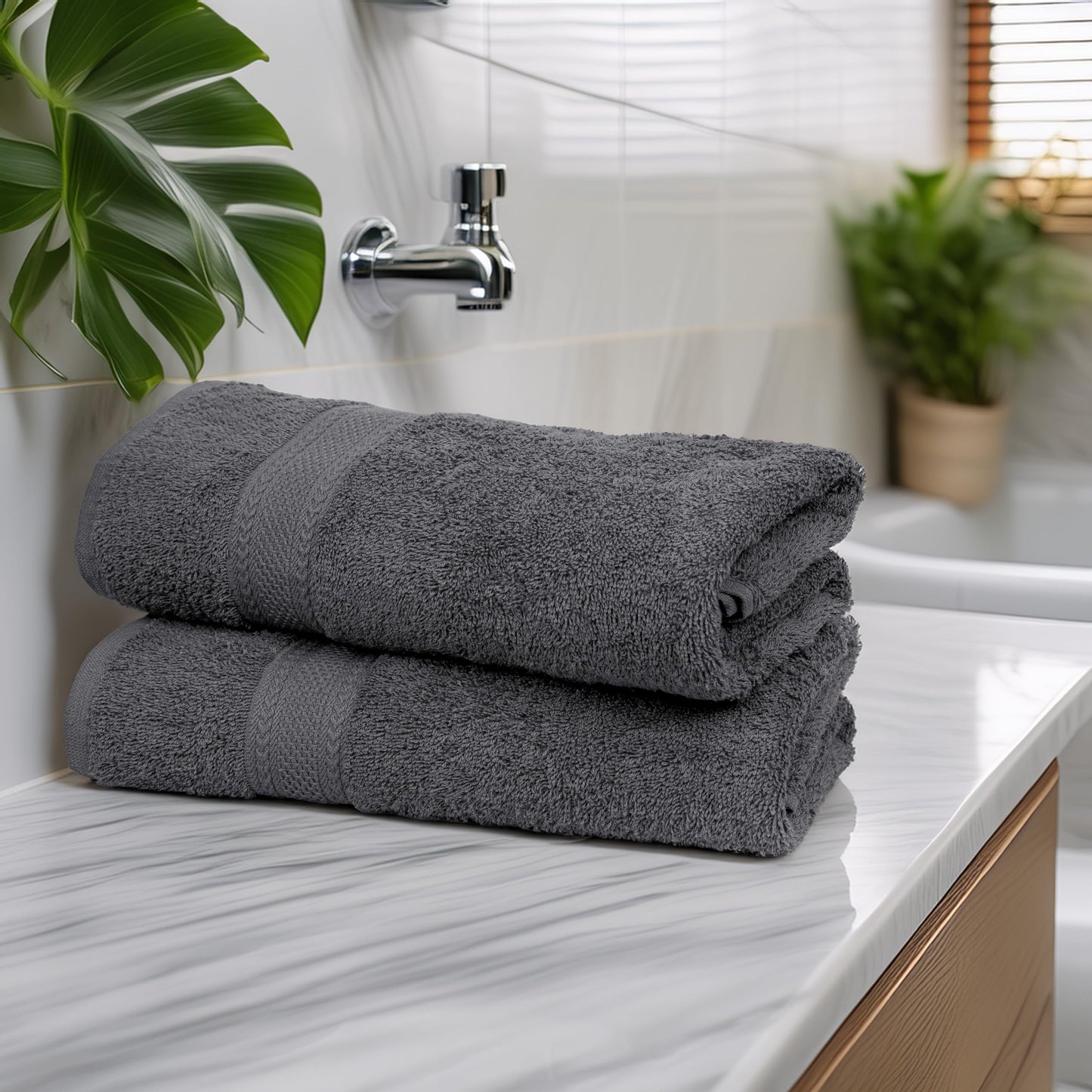 TEXCRAFT Large Bath Towels Set of 6 – 100% Cotton Terry – 24" x 50" – Quick Dry, Soft & Highly Absorbent – Grey Towels for Bathroom, Gym, Spa, Pool & Daily Use