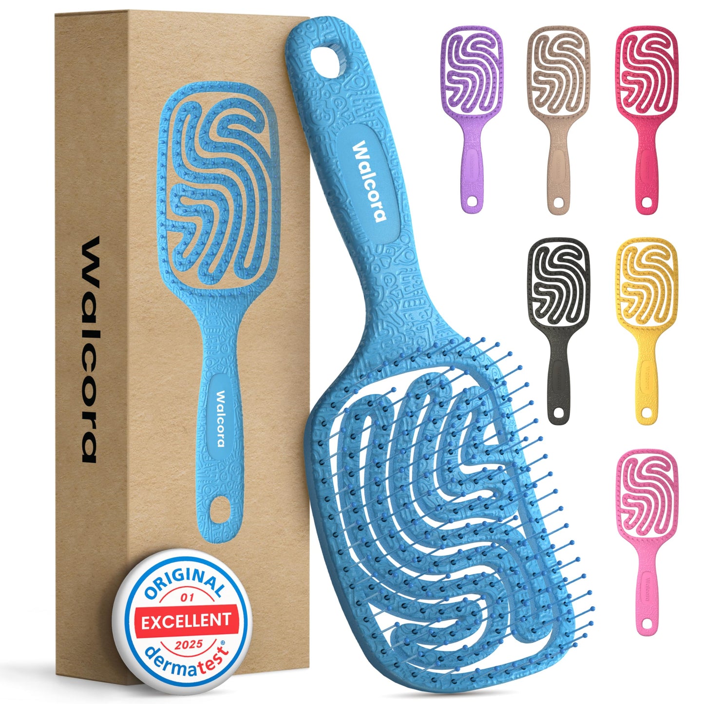 Walcora Detangler Brush – Pain-Free Detangling Hair Brush for Wet & Dry Hair – Effortless Detangling Brush for Curly, Fine, Thick & Tangled Hair – Hairbrush for Women, Men & Kids – Blue