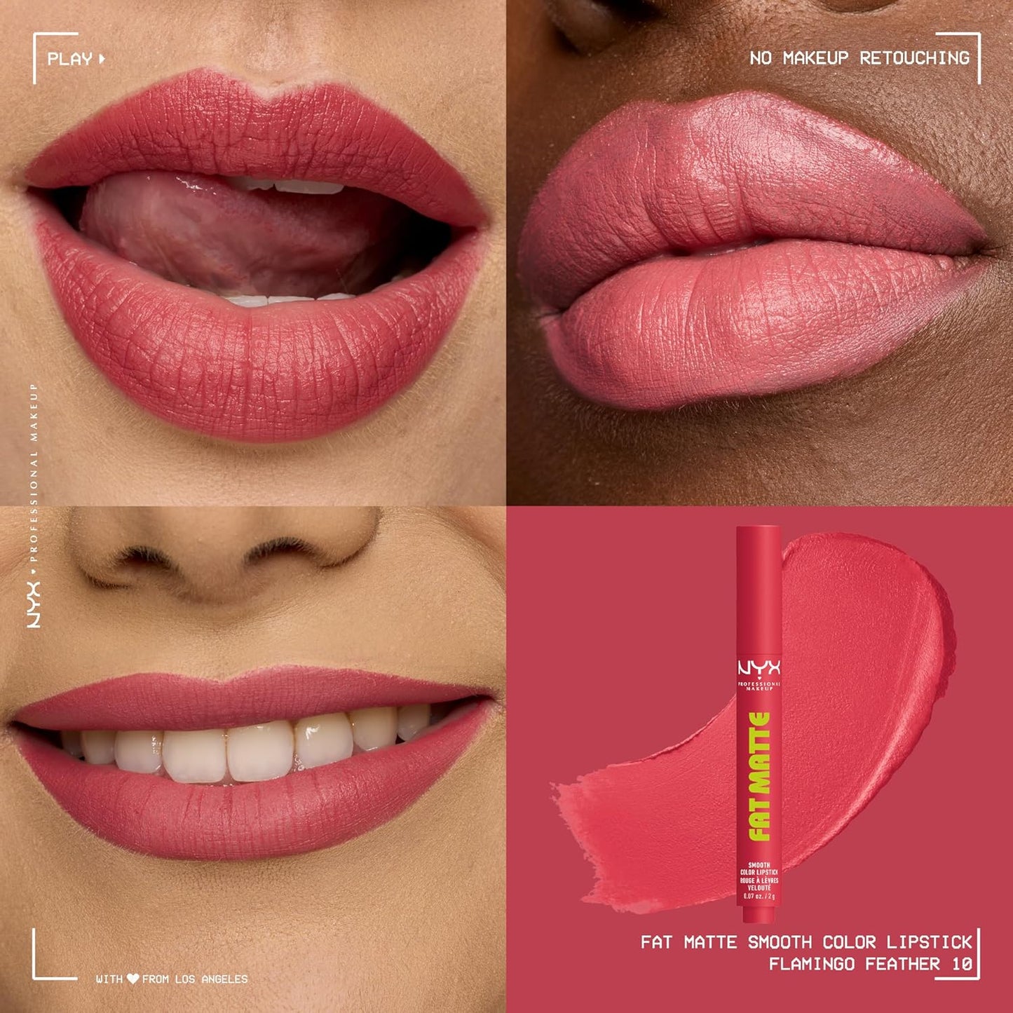 NYX Fat Matte Lipstick - Pigmented, Smoothing, Non-Drying Lip Crayon | Long-Lasting Vegan Makeup - Flamingo Feather (Warm Pink)