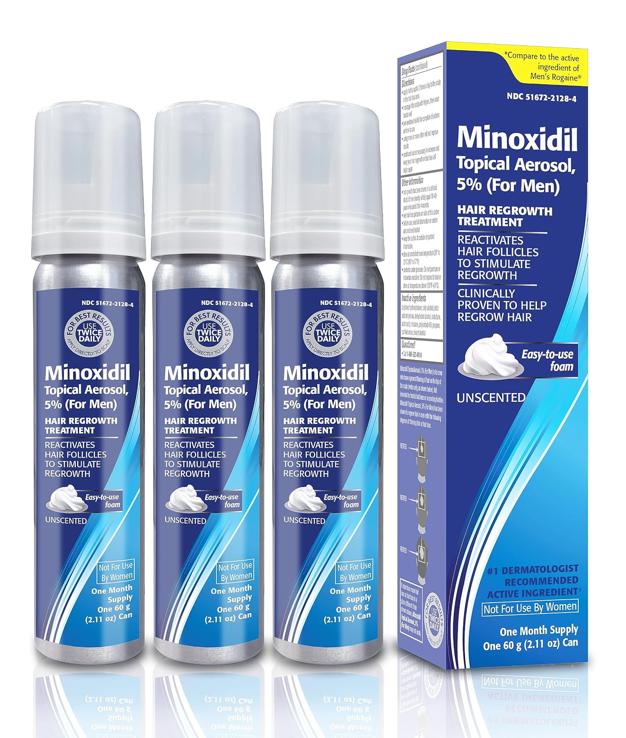 Minoxidil 5% Hair Regrowth Foam - 4-Month Treatment for Men | 2.11 oz (4 Pack)