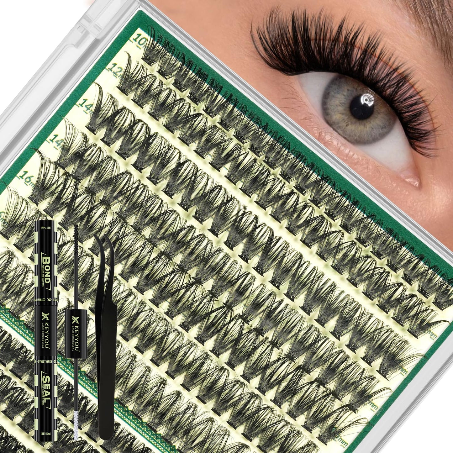 KEYYOU Lash Clusters Kit 60D80D Wispy Voluminous Look for Date or Wedding