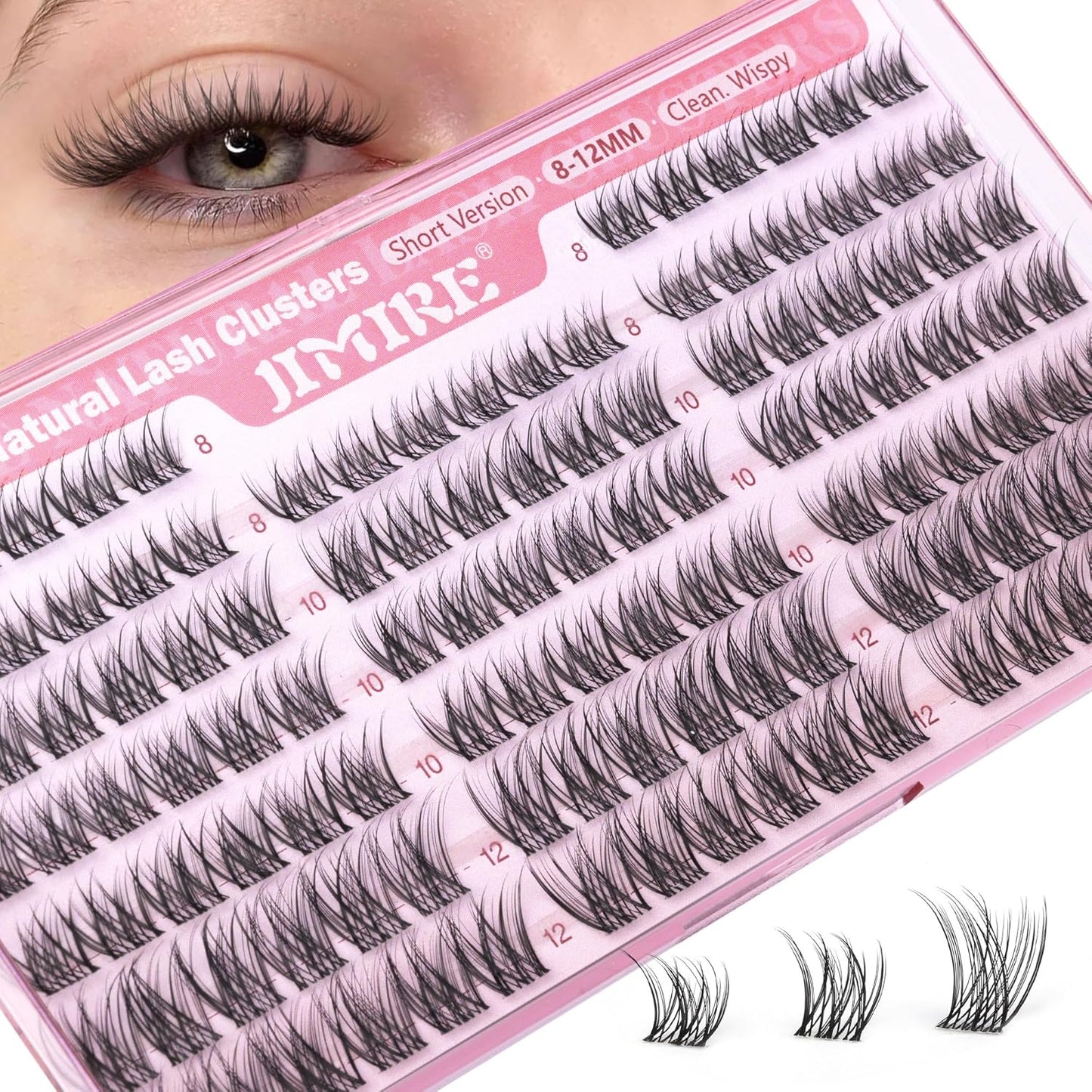 JIMIRE 8-12MM Wispy Cluster Eyelash Extensions - Soft DIY Individual Lashes | Natural C Curl, 120 Pcs