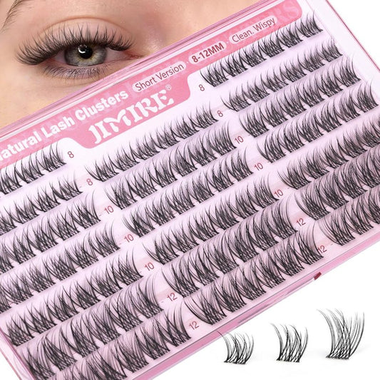 Natural Lash Clusters - Wispy 8-12MM C-Curly Eyelash Extensions | 120Pcs DIY Clear Band Lashes