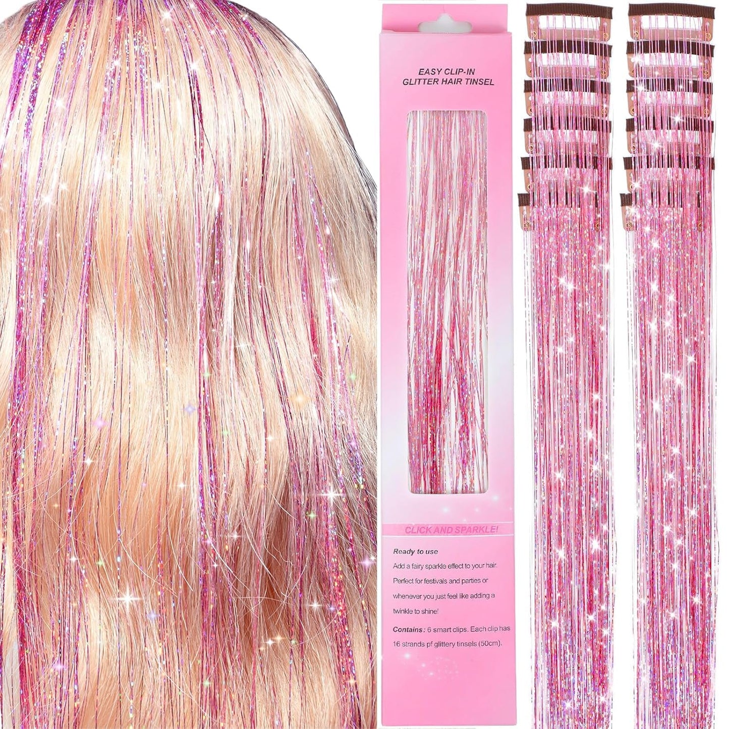 Hair Tinsel Kit - 18 Colors Holographic Hair Extensions | Heat Resistant Fairy Tinsel for Festivals & Parties