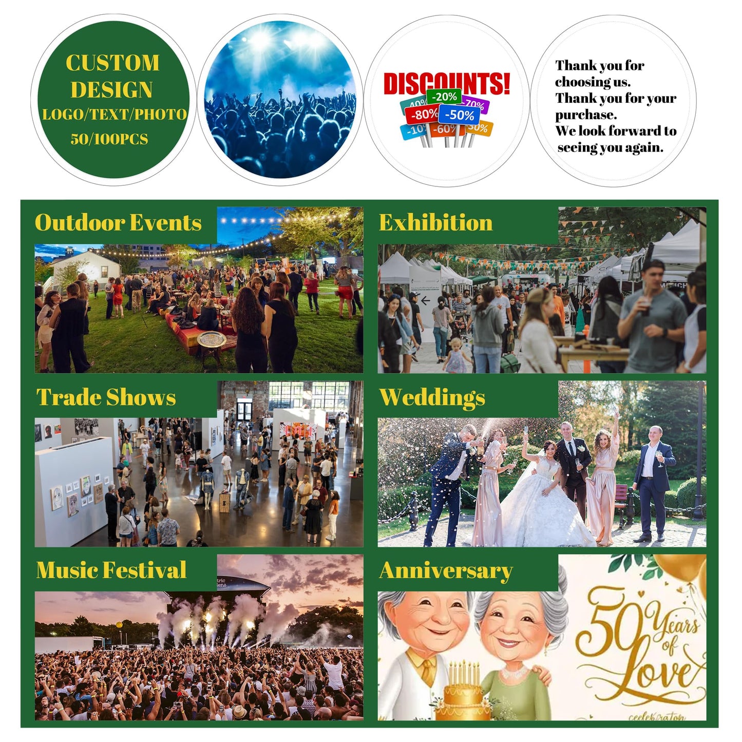 Varnmrop Custom Folding Hand Fans, Personalized Round Flying Disc Fans with Your Own Logo Text Photo, Fans for Exhibition, Weddings, Trade Shows, Outdoor Events (Fan with Bag, 100Pcs)