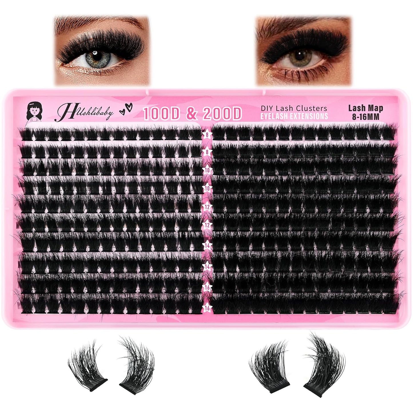 Lash Clusters - 100D & 200D Mega Thick Wispy Volume Lashes | 12-22mm, 280 Pcs Plant Fiber DIY Eyelash Extensions