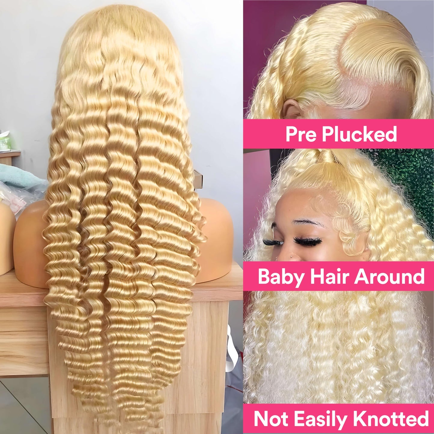 MYDIVA 613 13x6 Lace Front Wig Human Hair 30 inch Blonde Deep Wave Wig 180% Density 613 HD Lace Frontal Wig for Women Blonde Glueless Wigs Human Hair Pre Plucked with Baby Hair