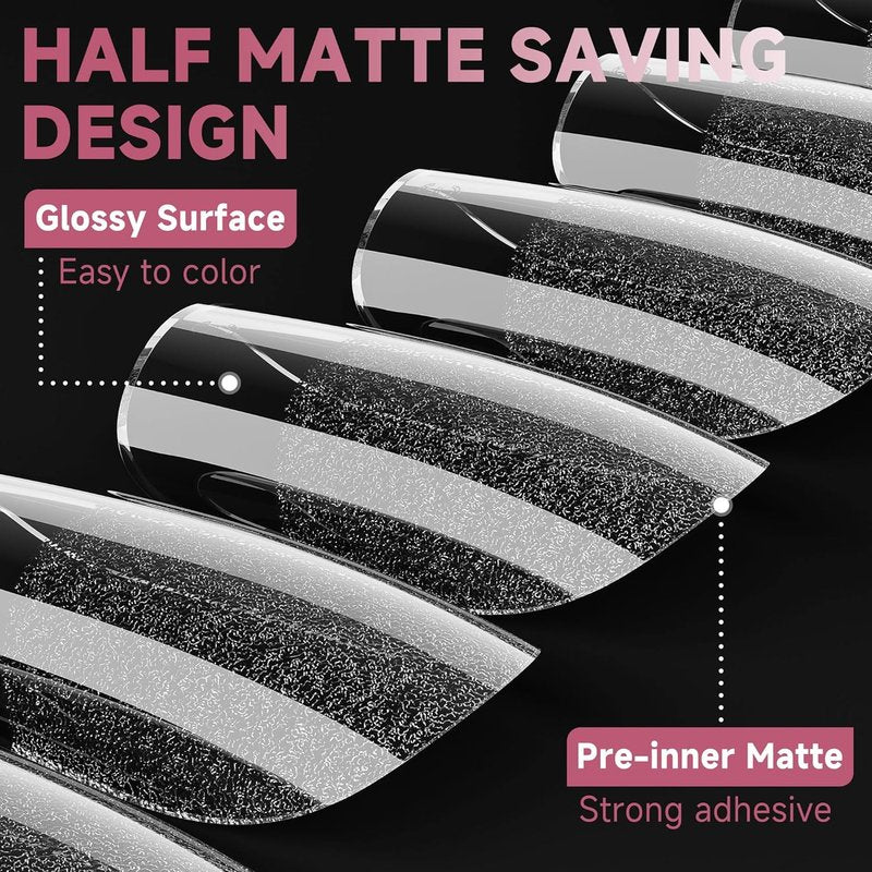 Medium Square Gel Nail Tips - Half Matte 312pcs Full Cover Acrylic Nails for DIY Art | 12 Sizes Available