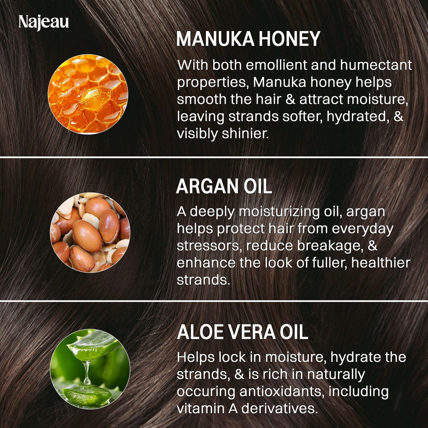 NAJEAU Pre-Shampoo Hair Mask Oil Treatment for All Hair Types with Manuka Honey, Argan, Aloe Vera - Moisturizing, Prevents Breakage & Split Ends, Enhances Shine - Paraben Free, No Synthetic Fragrance