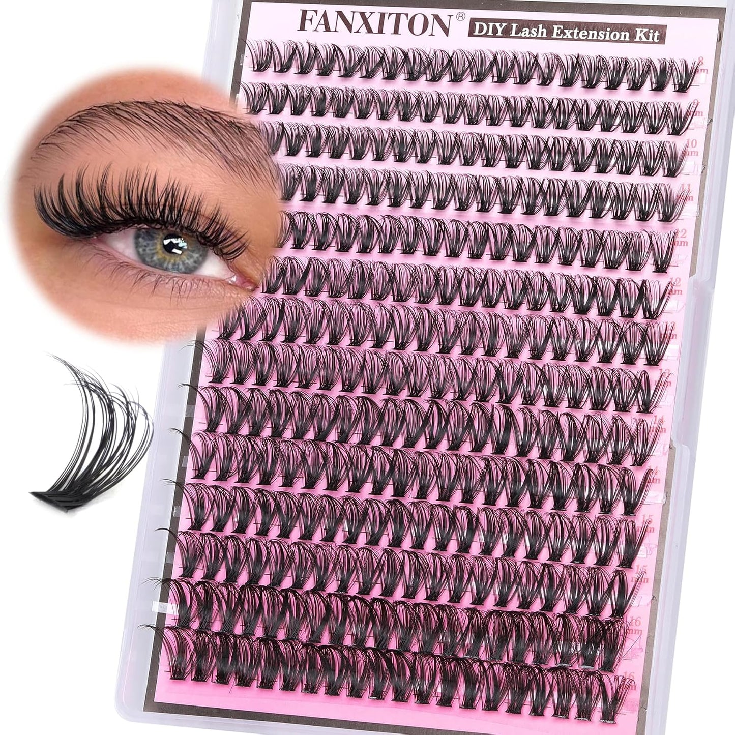 DIY Eyelash Extension Kit - Thick Volume 40D & 50D Cluster Lashes | 280 Pieces with Bond & Tweezers
