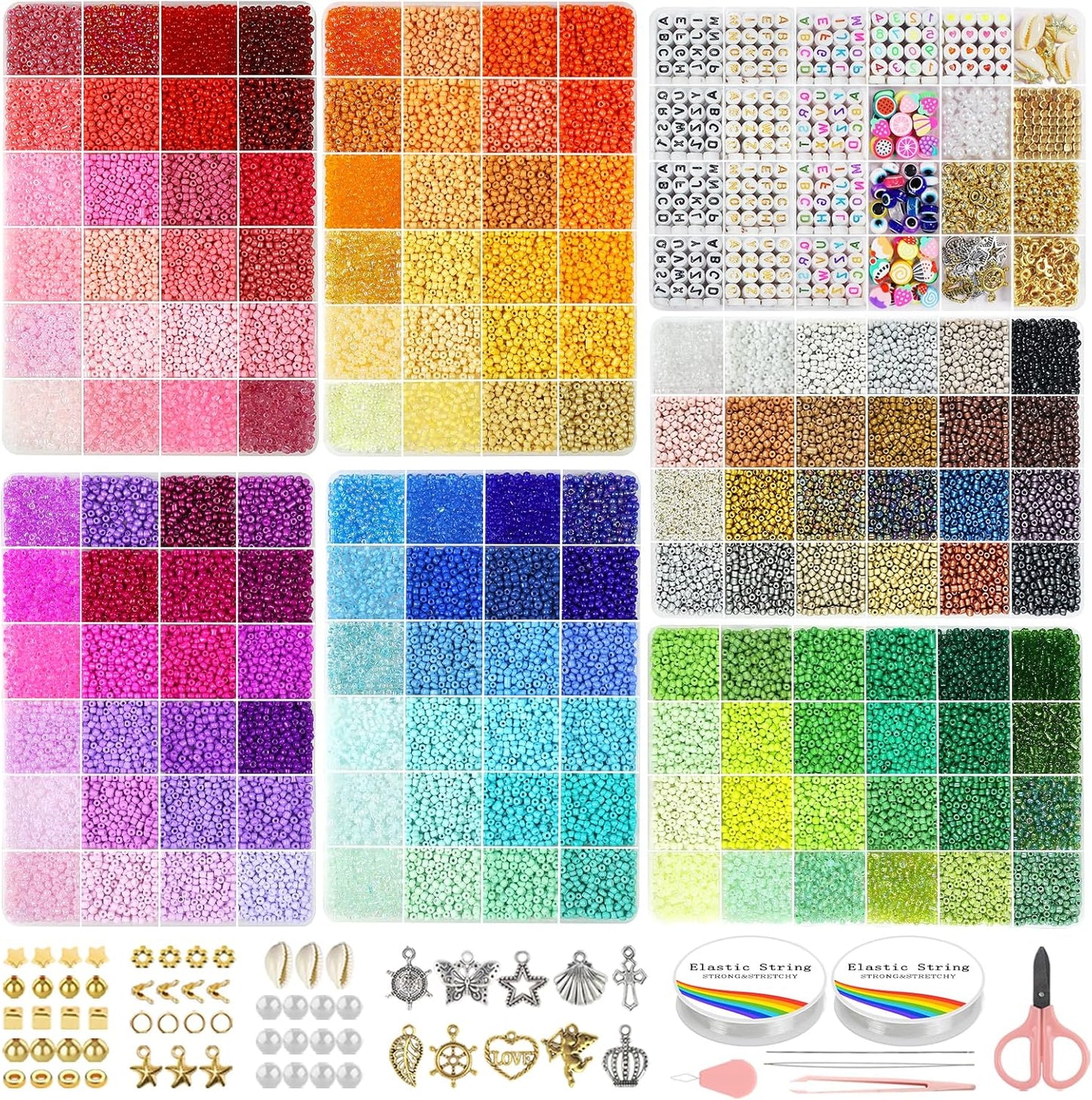 4mm Glass Seed Beads for Jewelry Making - DIY Bracelet Kit with Letter Beads & Elastic String | Perfect for Friendship & Waist Beads