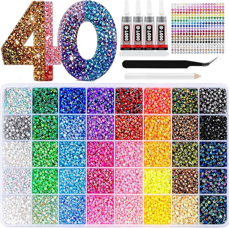 Bedazzling Kit - 40 Colors 35,000 PCS Resin Flatback Rhinestones | DIY Craft Gems with Tools for Adults