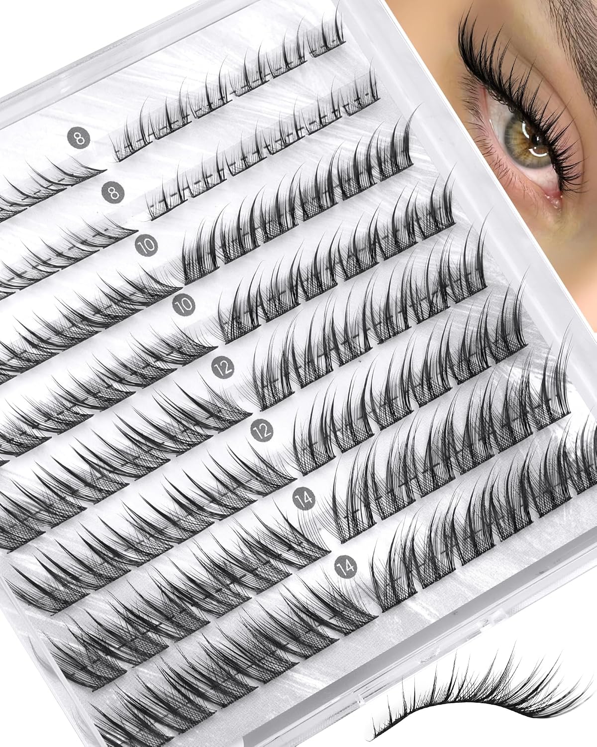 Cat Eye Lash Clusters Kit - Wispy Individual Eyelash Extensions | Pre-Mapped 10-18MM with Bond & Seal, Tweezers