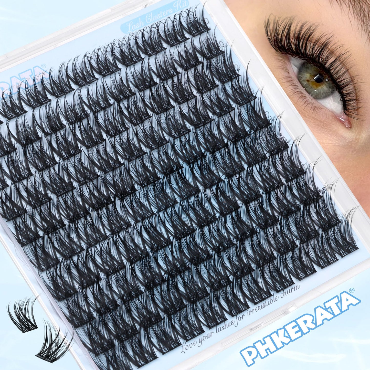 PHKERATA Wispy Lash Clusters Natural Cluster Eyelash Extensions, 110 pcs C Curvature Individual Lashes 10-16 mm Mix Length, Reusable Eyelash Clusters with Thin Lash Band