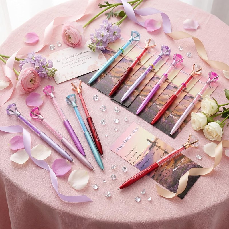 Diamond Ballpoint Pens Set - 24 Bulk Crystal Ink Pens with Bible Cards | Ideal Christian Gifts for Mothers & Sunday School