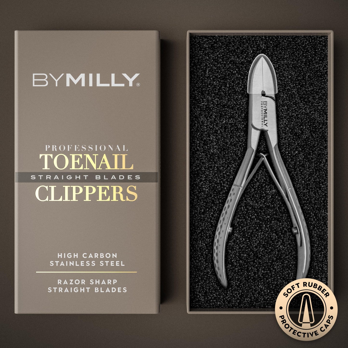 By MILLY Straight Blade Toenail Clippers for Thick Toenails, Professional Nail Clipper for Hard and Ingrown Toenails (Matte Silver)