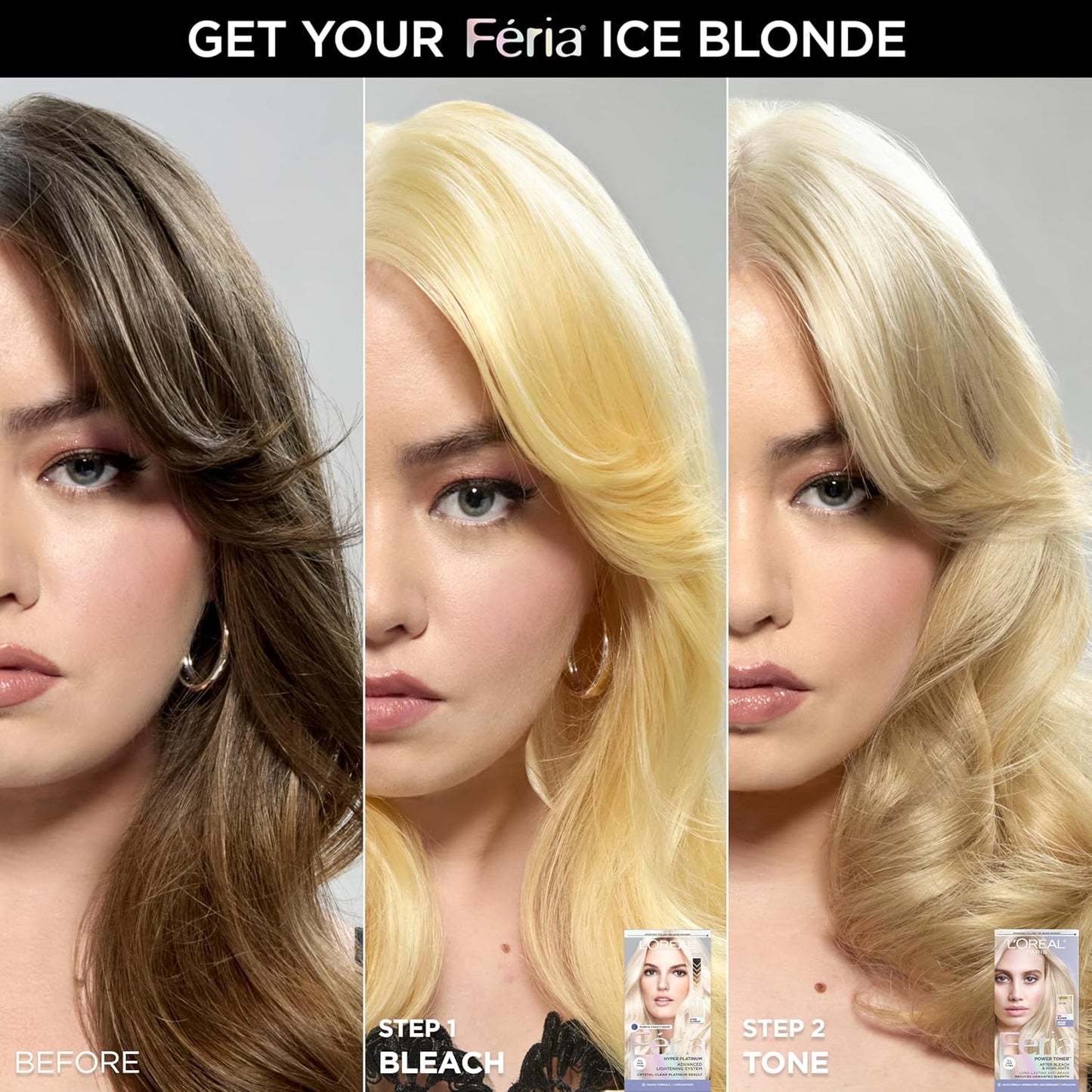 L'Oreal Paris Feria Hyper Platinum Hair Bleach Kit - Lifts Up to 8 Levels | Includes Anti-Brass Conditioner