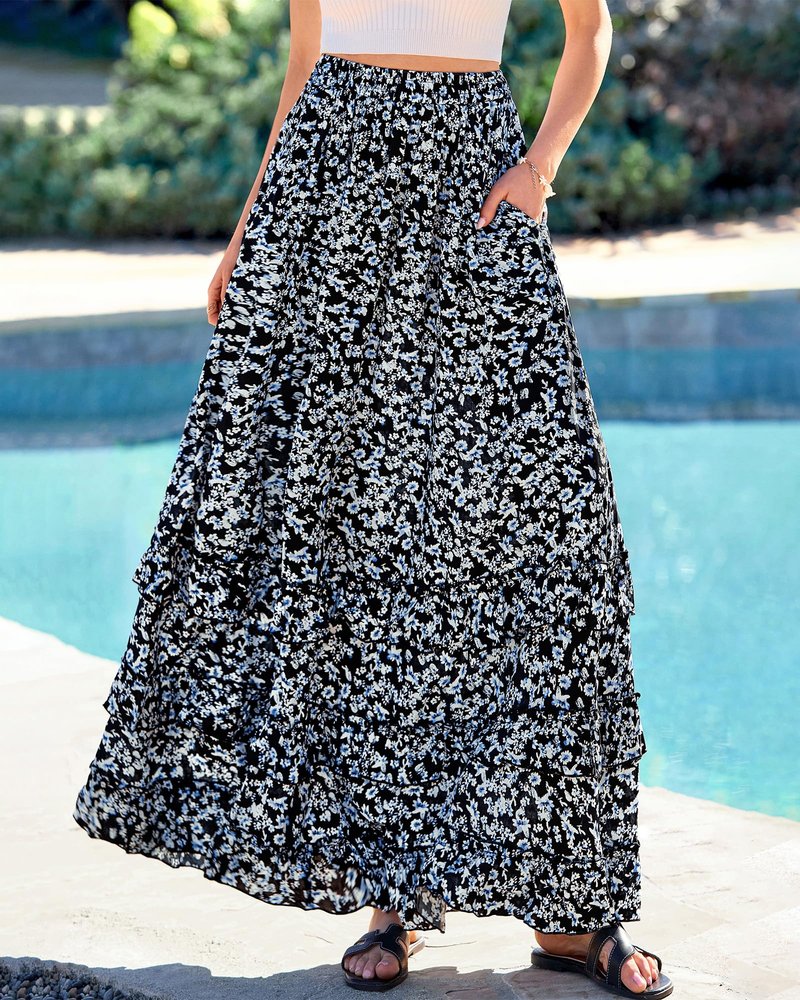 BTFBM Skirts for Women Summer Flowy A-Line Floral Boho Maxi Skirt Long Wedding Guest Dresses Spring Outfits 2026