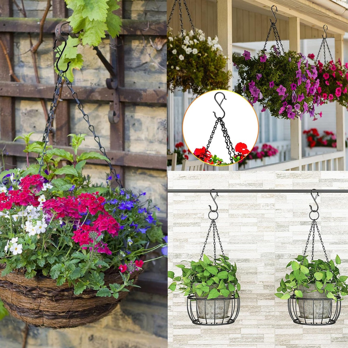 6Pcs S Hooks for Hanging Heavy Duty, 3.5-inch Heavy Duty Metal S Hook, 0.5-inch Safety Buckle, Hanging Plants, Kitchen Utensil, Pot, Pan, Bags
