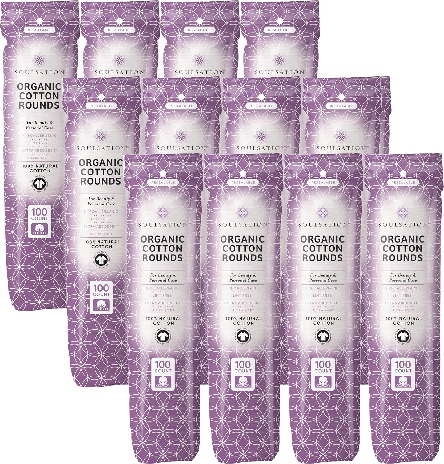 Organic Cotton Rounds - Lint-Free Makeup Remover Pads, 1200 Count | Eco-Friendly & Soft