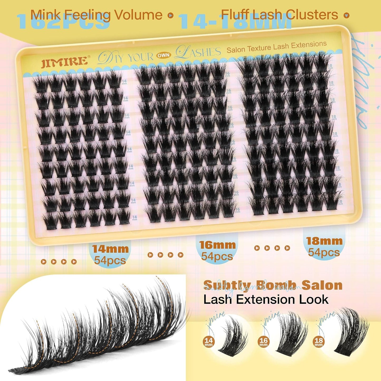 Manga Lash Clusters - Wispy Fluffy Eyelash Extensions | CC Curly 14-18MM, 162 Pcs Pack for DIY Thick Volume