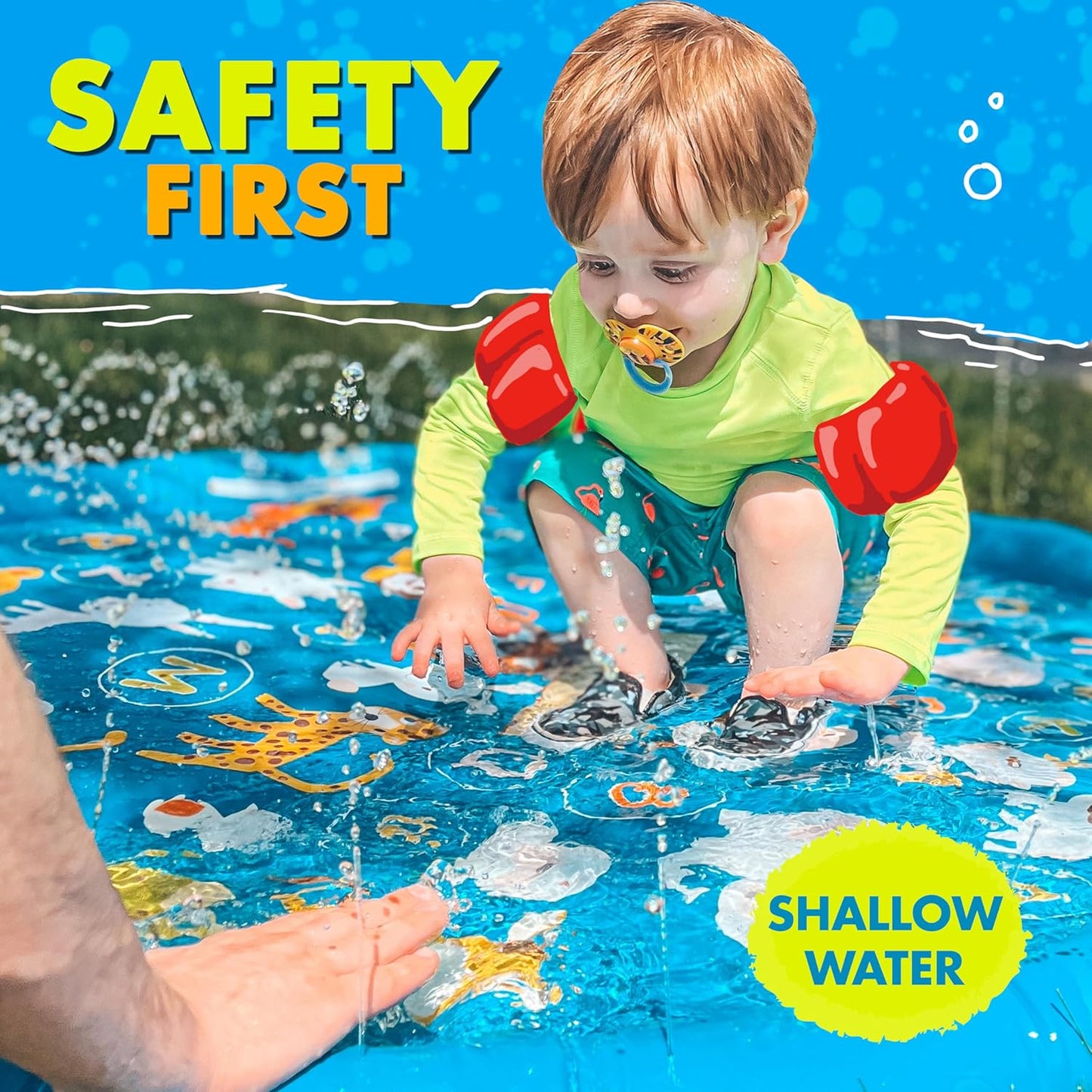 SplashEZ 3-in-1 Splash Pad | Toddler Sprinkler Pool for Learning & Outdoor Play - 60’’ Water Toys for Kids