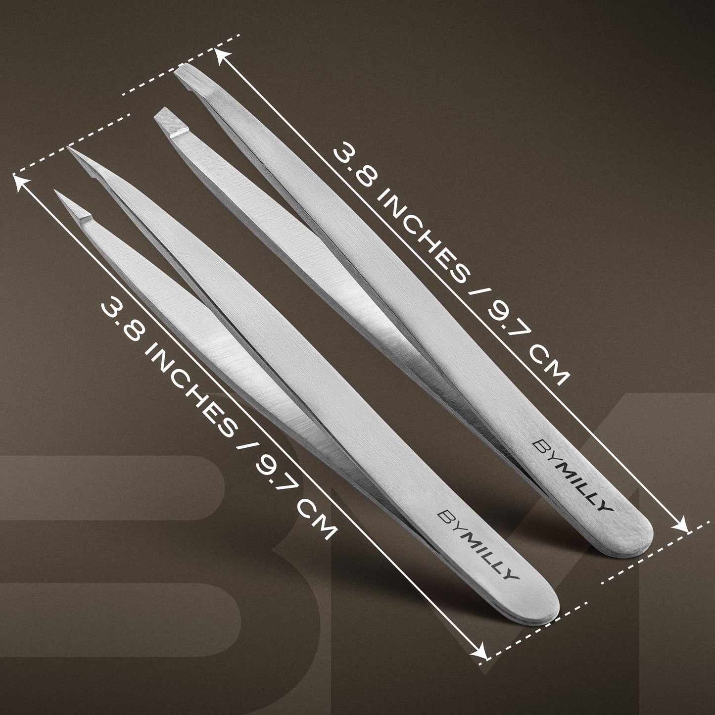 By MILLY Precision Tweezers Set | Slanted and Pointed Tip Tweezers Kit | High Carbon Stainless Steel | Aligned & Hand-Filed Tweezer Set Professional | Hair Removal & Eyebrow Tweezer Set | Silver
