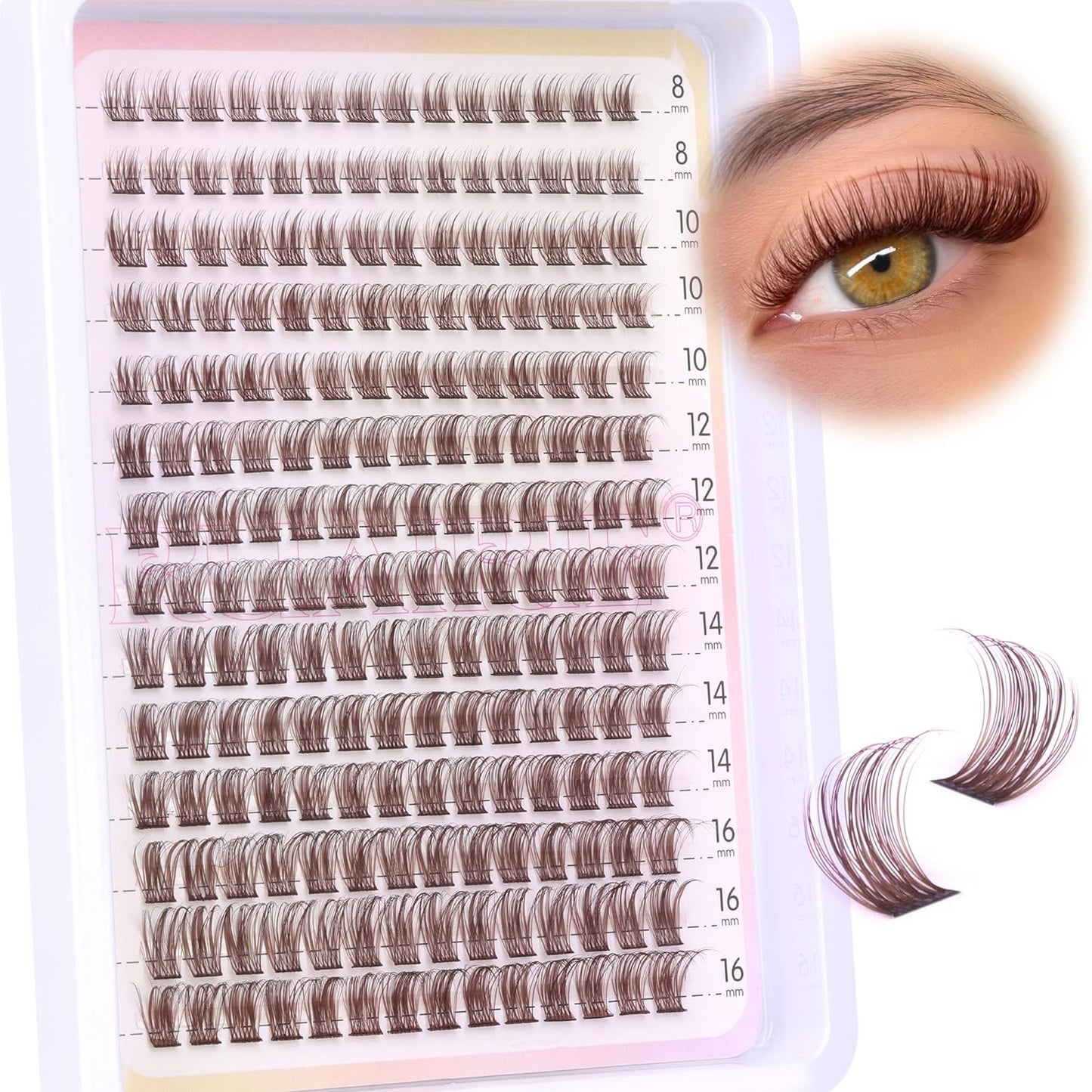 Brown Lash Clusters - Wispy Natural Eyelash Extensions | 196pcs D-Curl DIY Individual Lashes