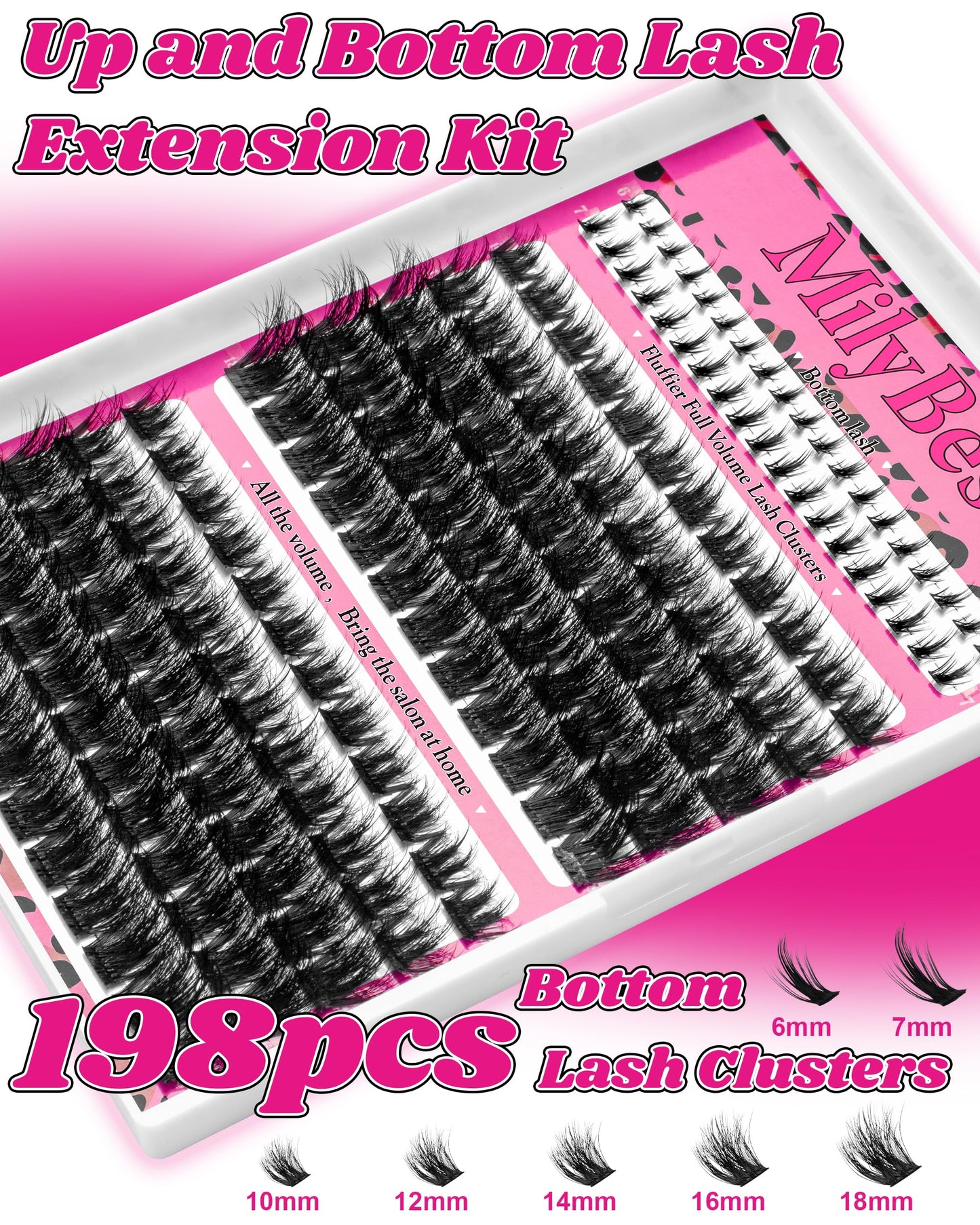 MilyBest Mist Lashes Clusters Kit Volume Eyelash Clusters Spiky 10-18mm Thick Full Cluster Eyelash Extensions D Curl Individual Cluster Lashes Natural Fairy Manga DIY Lash Extensions Kit at Home