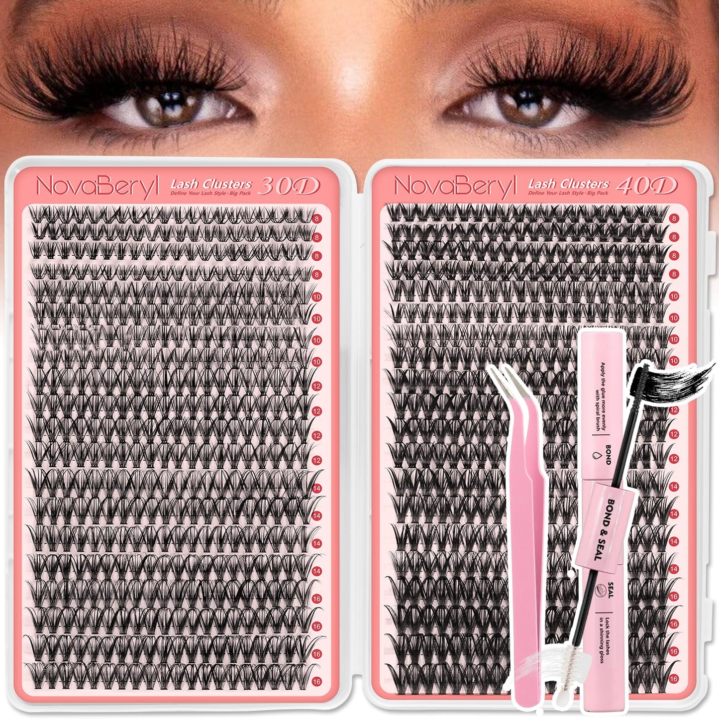Eyelash Extension Kit - 800PCS DIY Lash Clusters with Bond & Seal | 30D/40D C Curl, 8–16mm Reusable Wispy Lashes