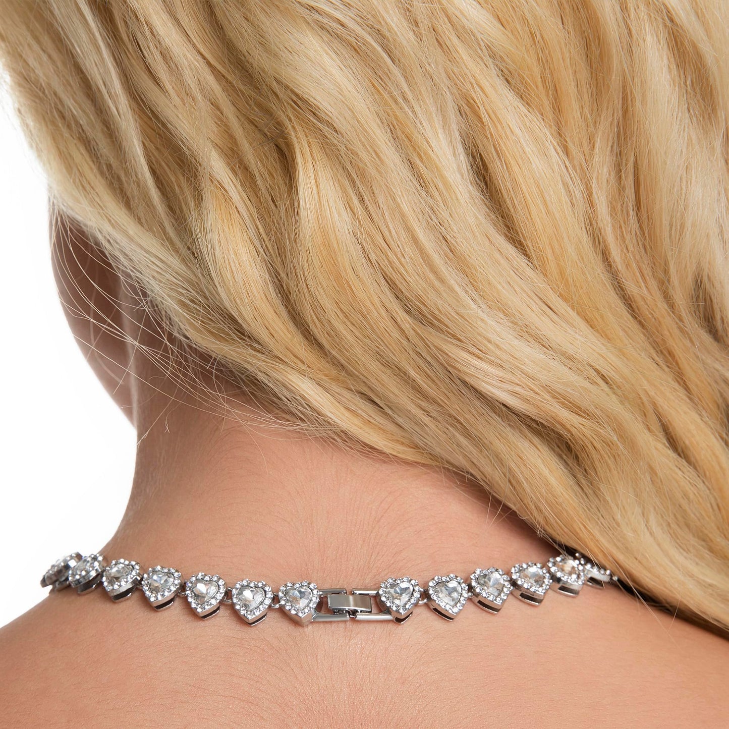 fasone Rhinestone hearts necklace, Iced Out Hearts Jewelry，Silver tennis necklace for women，Hearts tennis necklaces