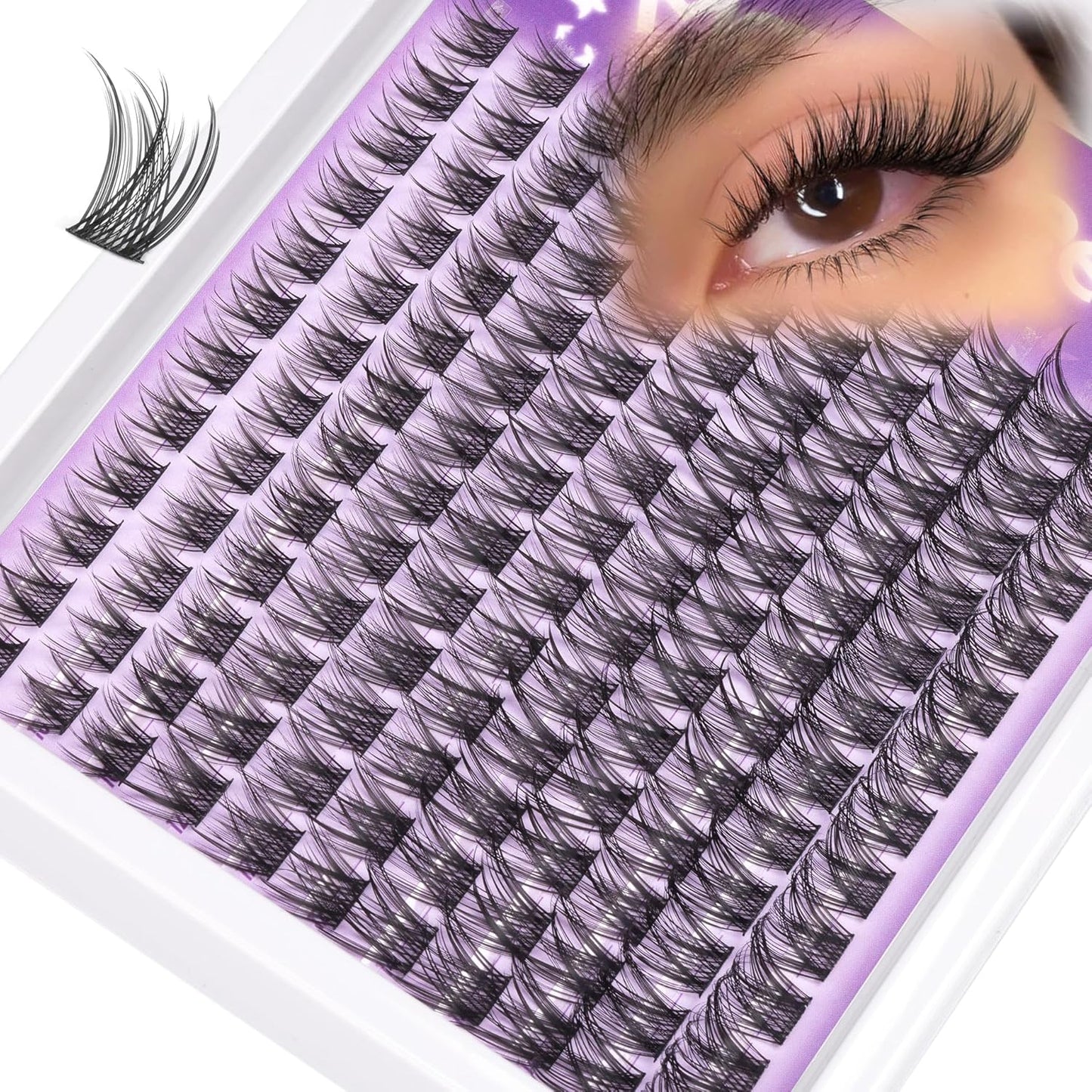 Natural DIY Lash Extensions - C-Curly Cluster Eyelashes | 216 Pcs Wispy Cat Eye Lashes for Beginners