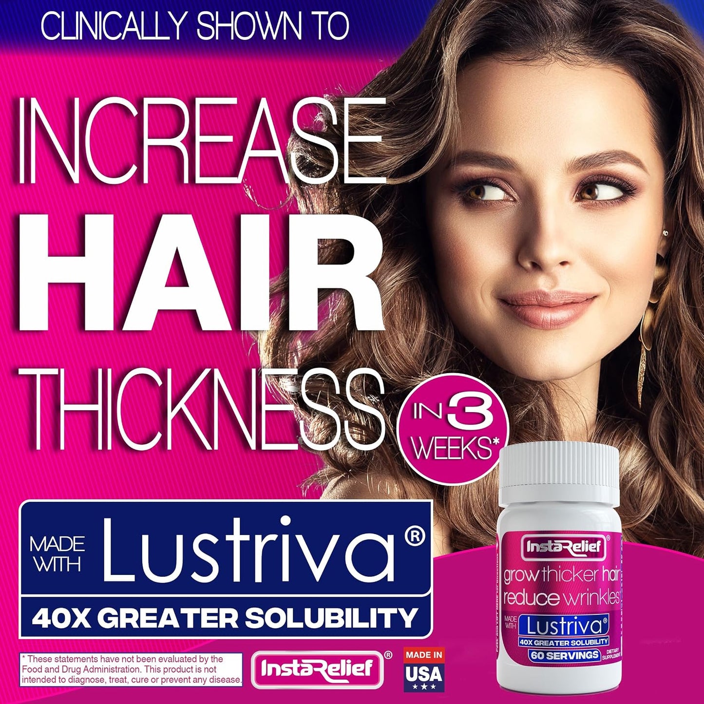 InstaRelief® Hair Growth Supplement - Grow Thicker, Healthier Hair in 3 Weeks | 60 Tablets with Biotin & Arginine