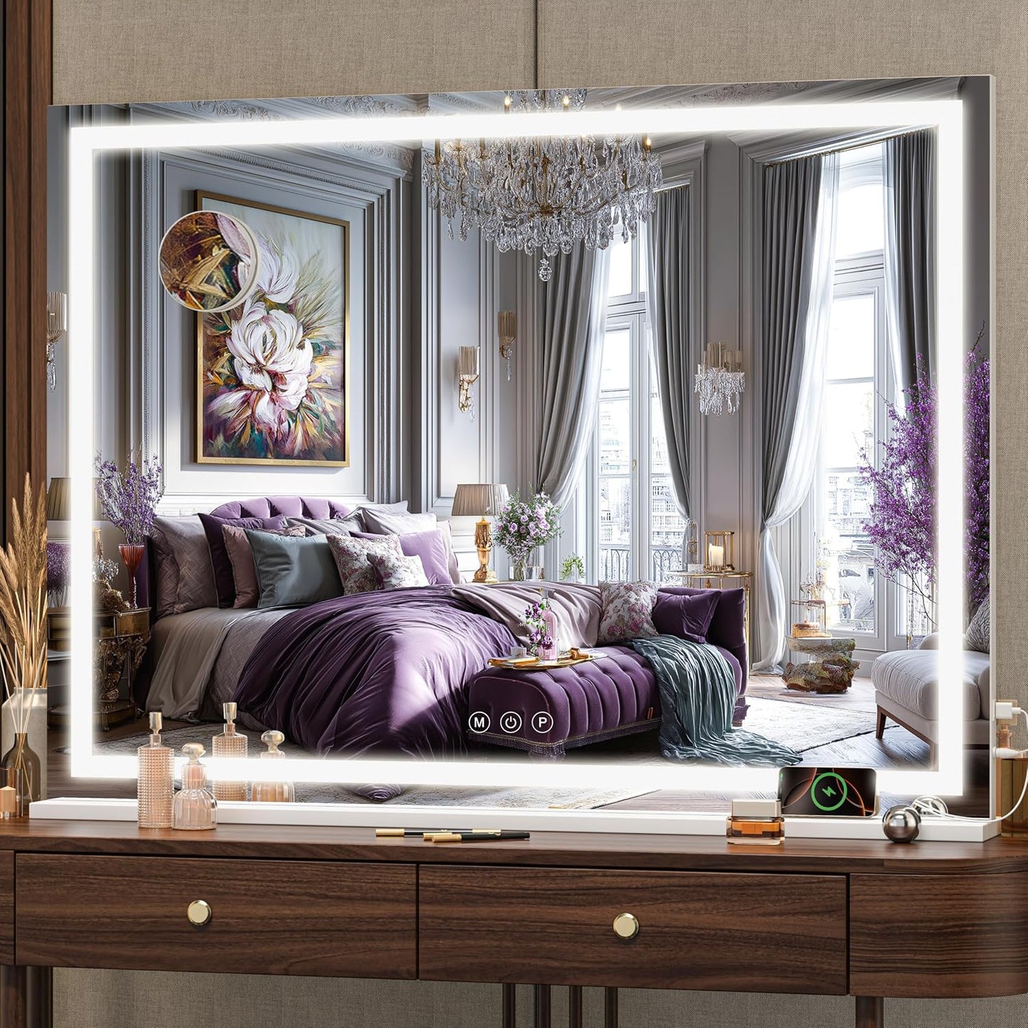 LED Makeup Mirror with Lights - 31.5" x 22" Dimmable Touch Screen Vanity Mirror | Round Black Design
