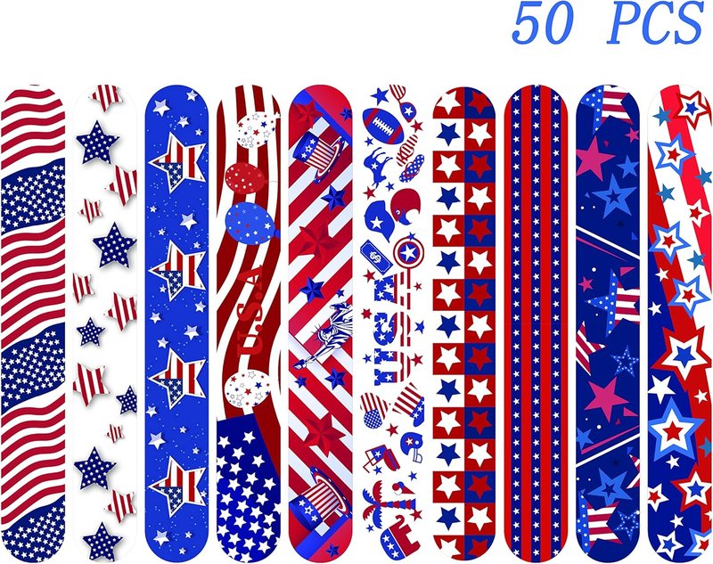Slap Bracelets for Kids - 50 Pcs 4th of July Party Supplies | Fun Classroom Prizes & Favors