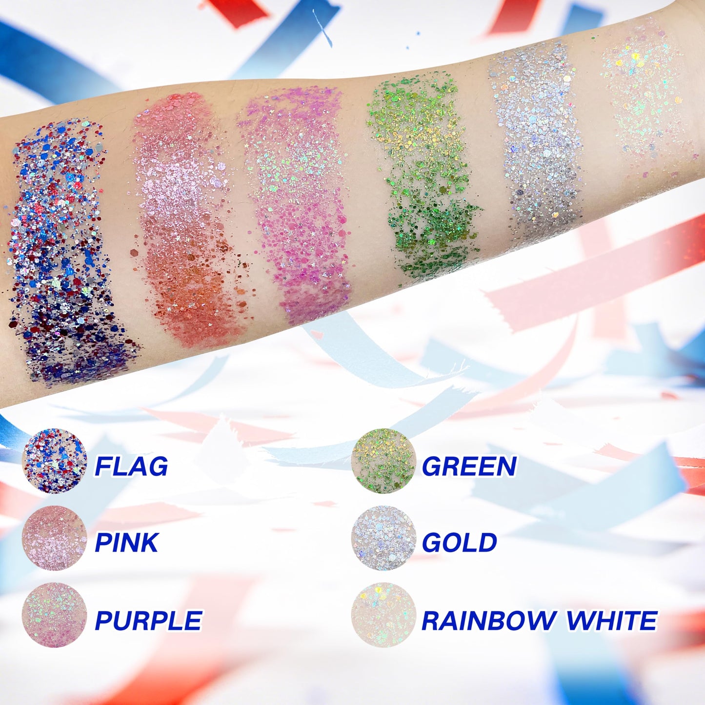 MEICOLY 4th of July Face Glitter Stick,1.23 OZ Red, White and Blue Hair Glitter Patriotic Accessories Outfits for Women,Chunky Fourth of July Body Glitter Makeup for Independence Day