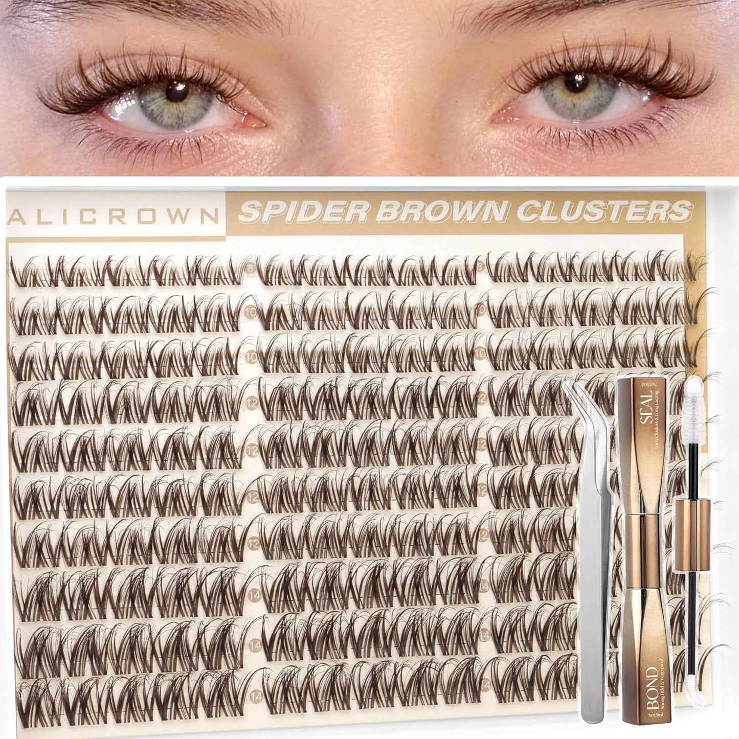 Brown Spider Lash Clusters Kit - Wispy 8-14MM Natural D Curly Eyelash Extensions | 150pcs for Daily Wear