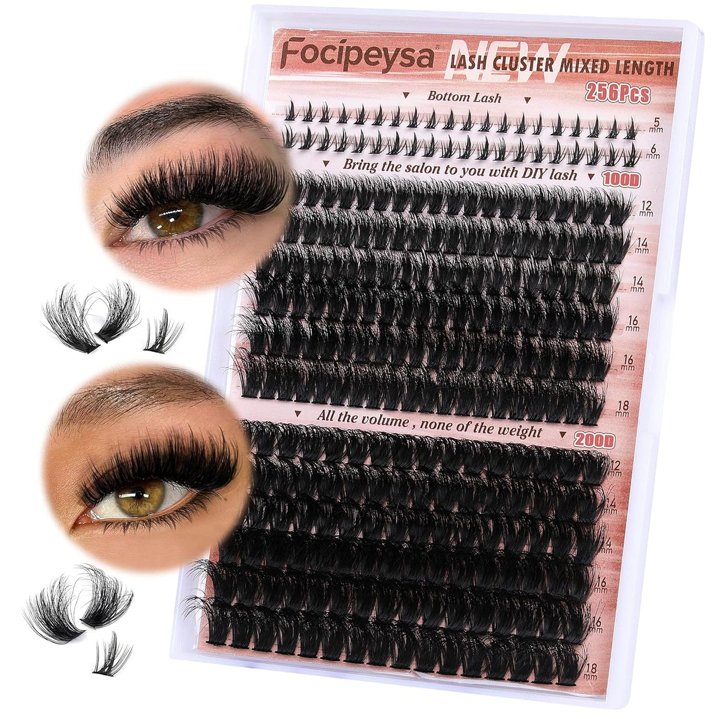 Eyelash Clusters 100D & 200D - DIY D-Curly Volume Extensions | 256pcs, 12-18mm