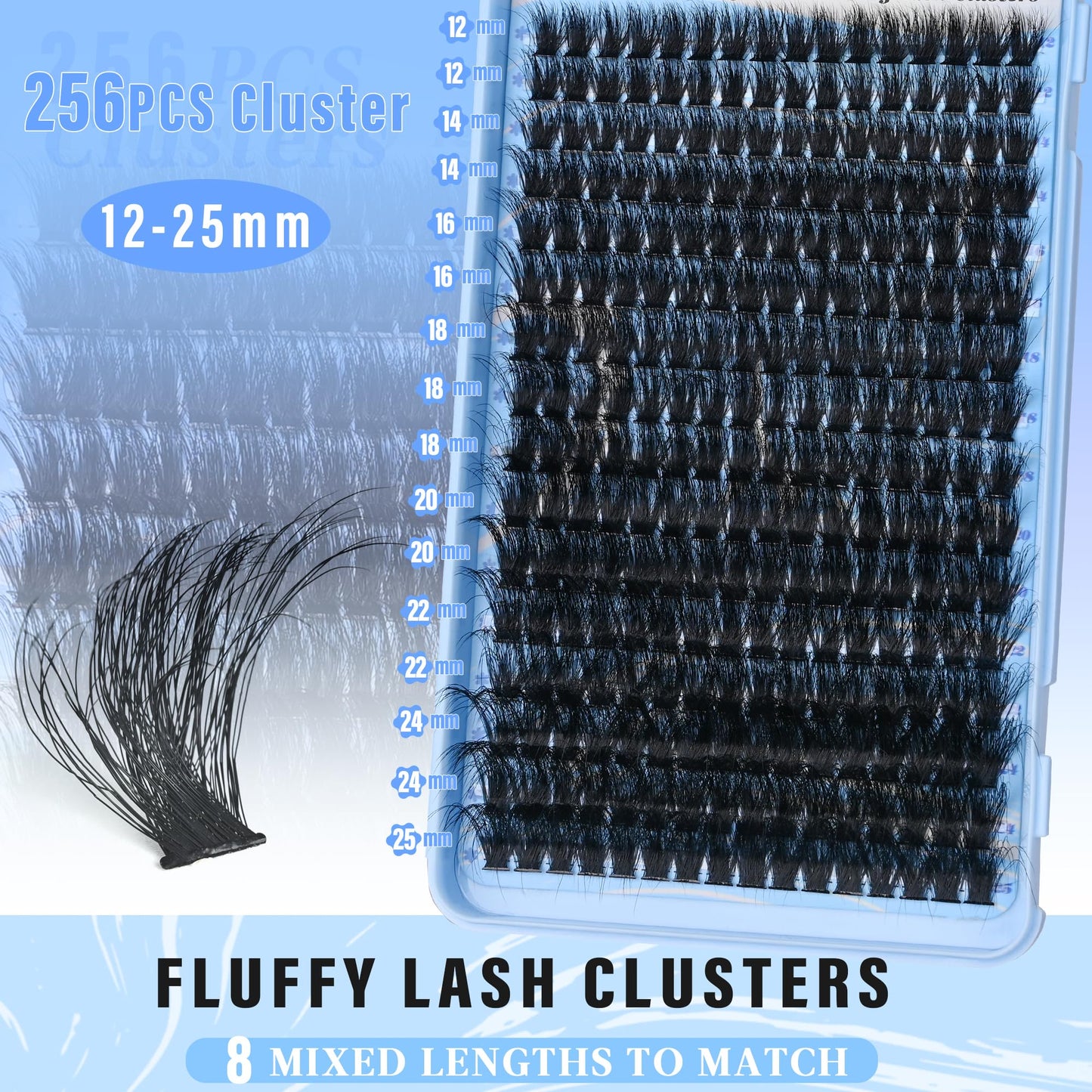 Lash Clusters 140D Thick Eyelash Clusters 12-25mm Wispy Individual Mega Volume Lashes D Curl Long Cluster Eyelash Extensions 256Pcs DIY Lash Extension at Home, by Yaiseiko(Plant Fiber)