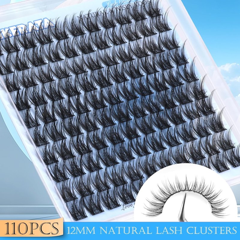 12mm Wispy Lash Clusters - Natural C Curvature Eyelash Extensions for DIY Daily Wear | Soft Lash Band