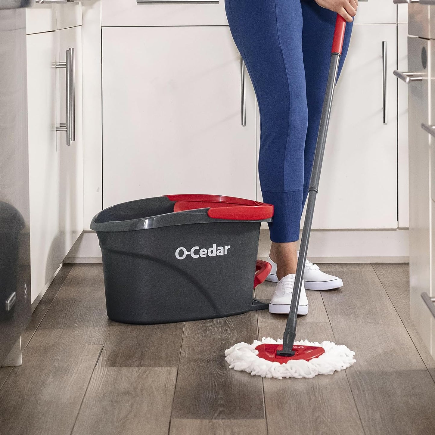 O-Cedar Microfiber Spin Mop System - EasyWring Floor Cleaning Bucket | Red & Gray Standard Size