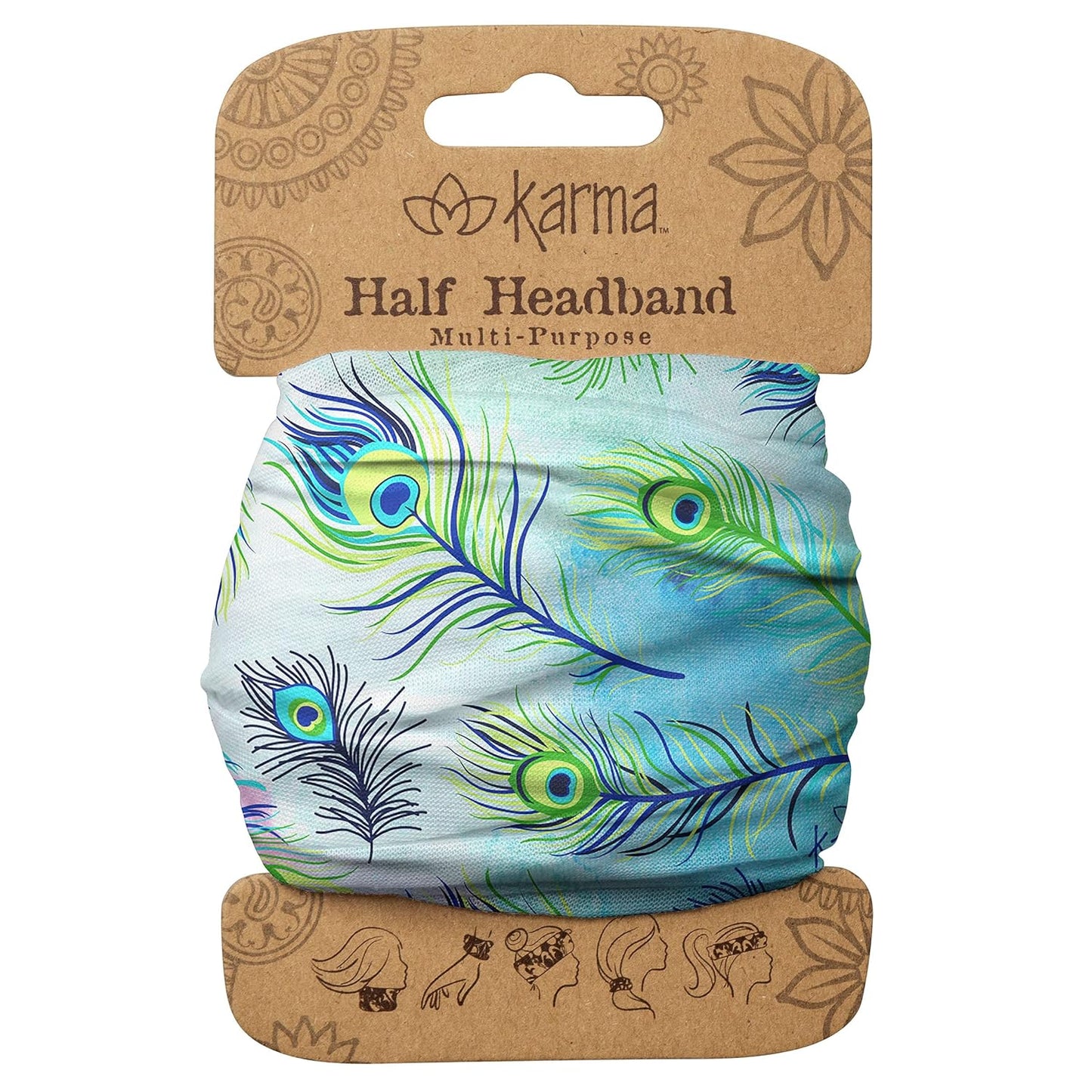 Floral Headband for Women | Stretchy Fabric Hair Scarf - Light Tan & Blue - Medium Size