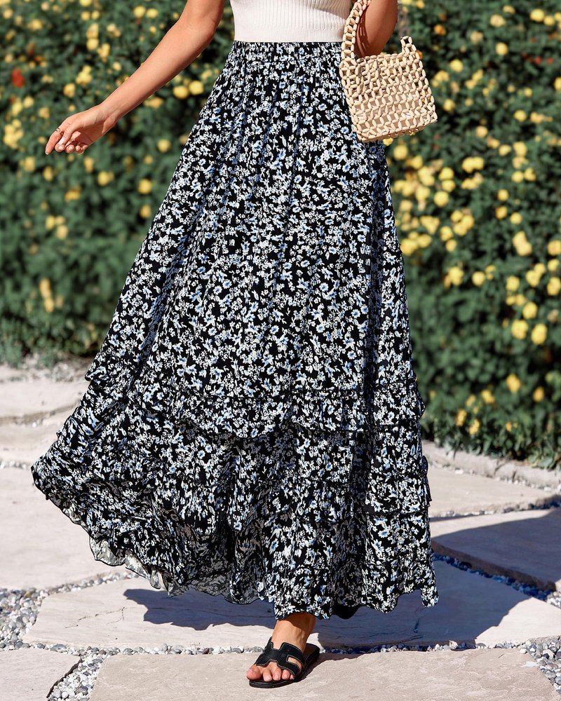 BTFBM Skirts for Women Summer Flowy A-Line Floral Boho Maxi Skirt Long Wedding Guest Dresses Spring Outfits 2026