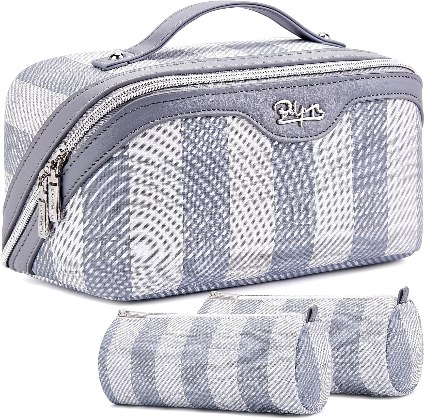 Travel Makeup Bag Organizer Set - 3 Pcs Waterproof Vegan Leather Cosmetic Bags for Women | Black