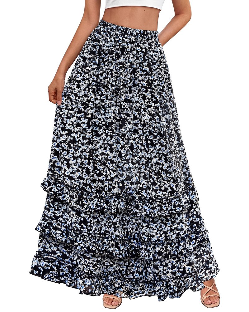 BTFBM Skirts for Women Summer Flowy A-Line Floral Boho Maxi Skirt Long Wedding Guest Dresses Spring Outfits 2026
