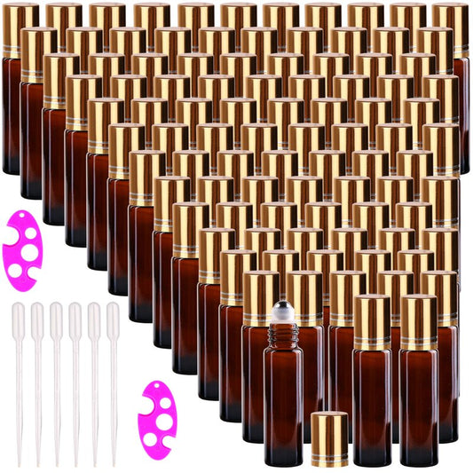 inice 100 10ml Amber Galss Roller Bottles Essential Oils Applicator With Stainless Steel Roller Balls Aluminium Alloy Cap