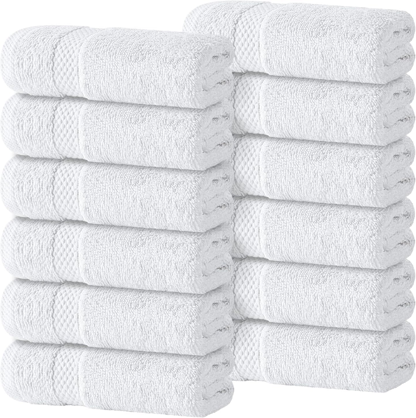 Luxury Cotton Washcloths - Soft 650 GSM Turkish Cotton | 13x13 Inch | 12 Pack for Spa & Bathroom Use