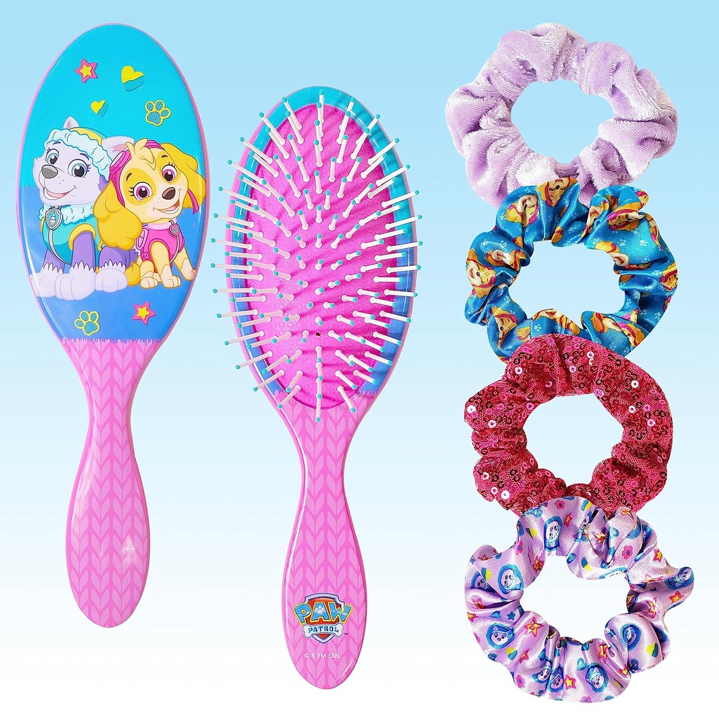 Barbie Hair Accessory Set - 5 Pcs Including 9-Inch Detangling Brush & 4 Colorful Scrunchies | For Ages 3+